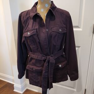 Westport 1962 ladies barn style jacket with belt. Dark purple. Size 1X.